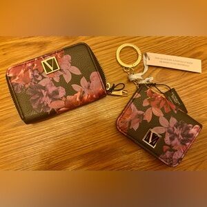 Victoria’s Secret Black Lavender Purple Floral Change Purse + Wallet Card Holder